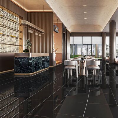 1200x2700mm Marmoroptik Feinsteinzeugfliese mit Dünnbettmörtel-Verlegung und polierter Matt-Oberfläche für gewerbliche Innenräume