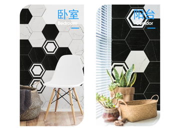 Kleines schwarzes Hexagon 8' blick-Porzellan-Fliese X9.2 8.8mm Marmor